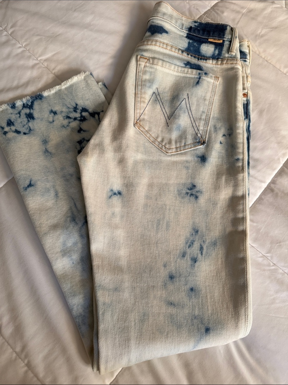 MOTHER crop flare Leg Jeans - Blue Tie-Dye on White